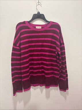 Striped Crewneck Sweater in Pink and Burgundy - Women's